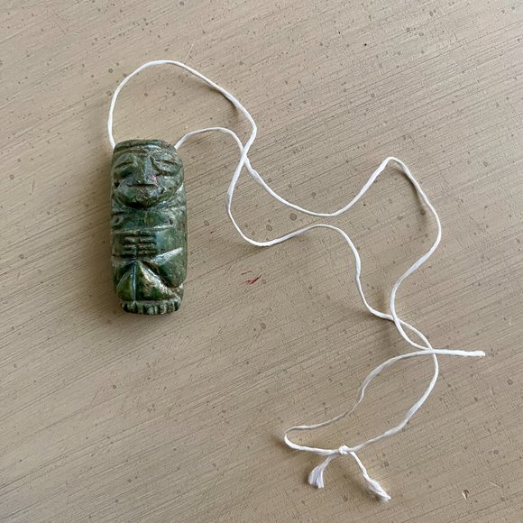 Vintage Handcarved Green Stone Talisman Pendant - Picture 1 of 13
